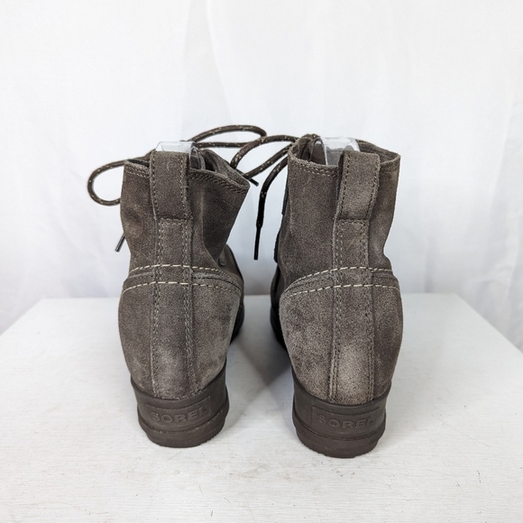 Sorel Evie Lace Up Grey Suede Leather Wedge Ankle Booties - Picture 5 of 9